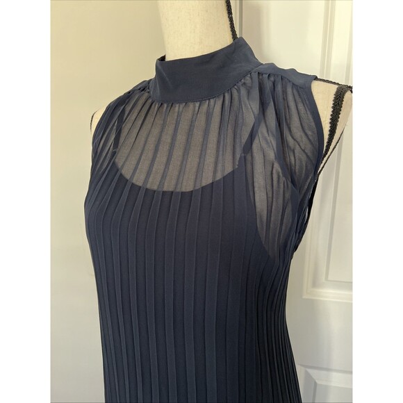 NWT Banana Republic Pleated Sleeveless Midi Dress Navy Mock Neck Small Petite - Picture 2 of 9